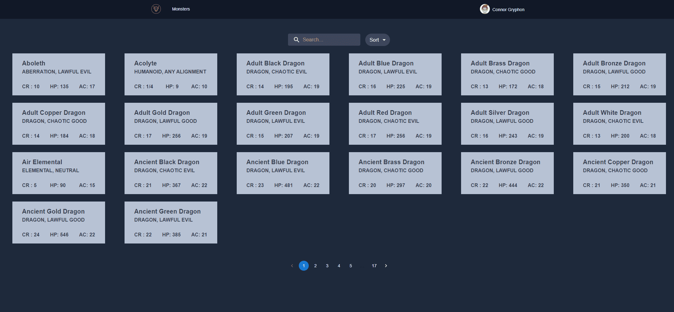 Picture of dnd web app project screen.